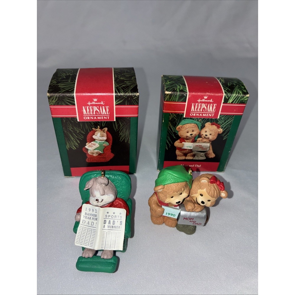 Hallmark Keepsake Ornaments Mom And Dad 1990 1992 QX4593 QX5164 2-Pack Bear